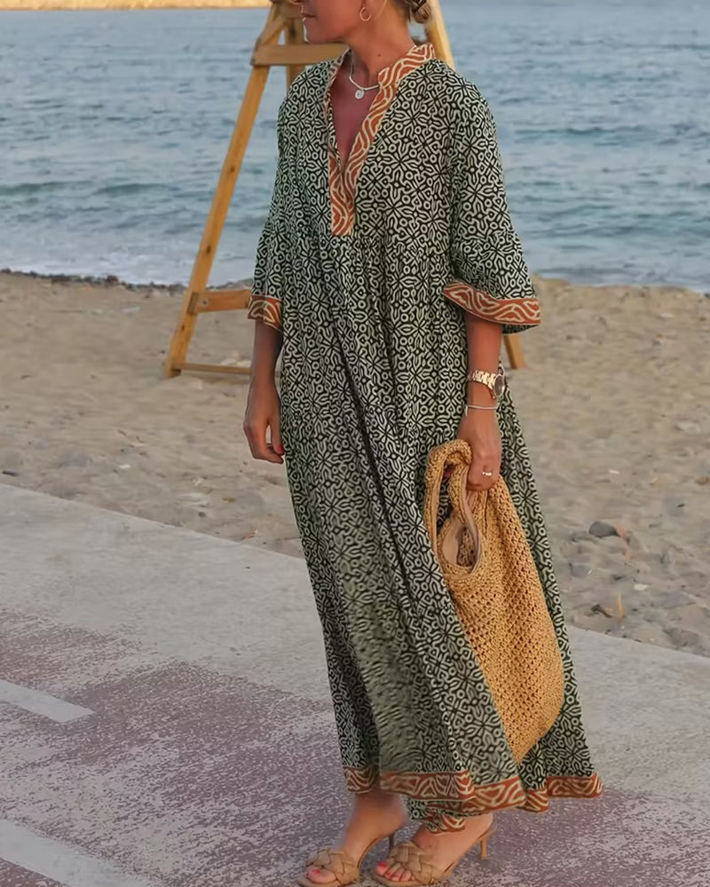 Robe longue imprimée col en V Luna