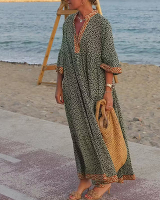 Robe longue imprimée col en V Luna