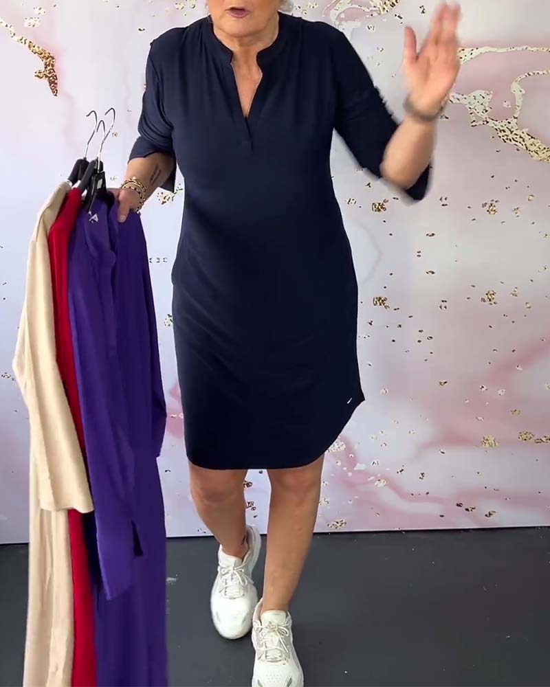 Hanneke Solid V-Neck Dress