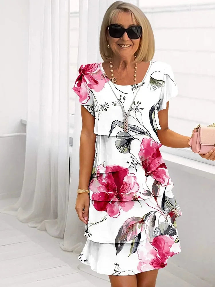 Giada Pleated Floral Ruffle Dress