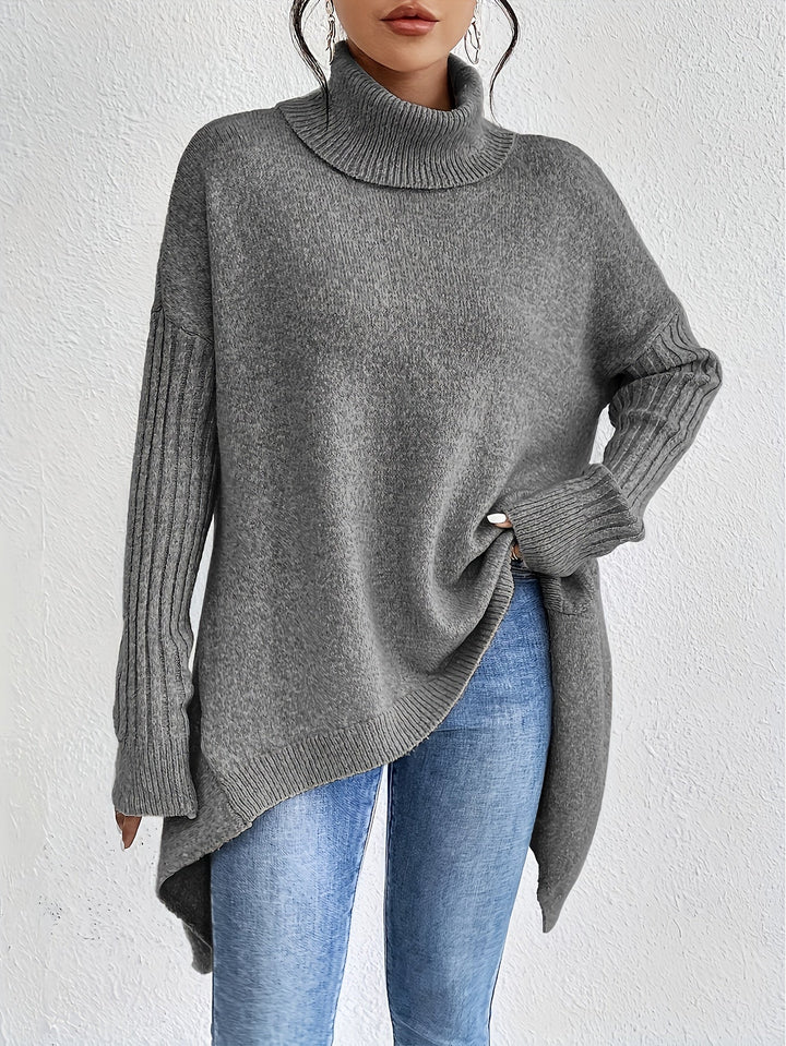 Laila Asymmetric Hem Turtleneck Sweater