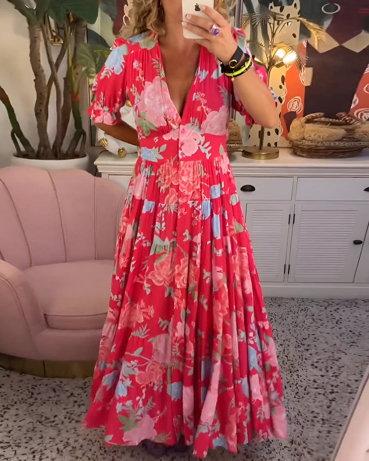Carine Floral V-Neck Dress with Pocket