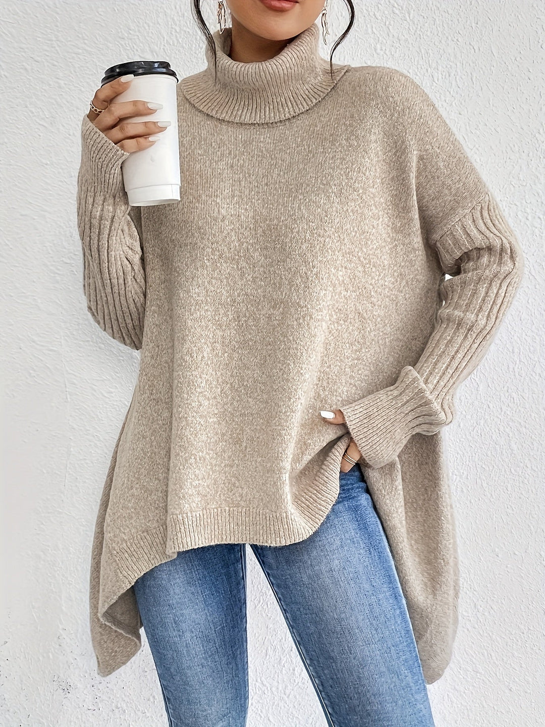 Laila Asymmetric Hem Turtleneck Sweater
