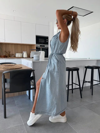Isabelle Sleeveless Button Maxi Dress