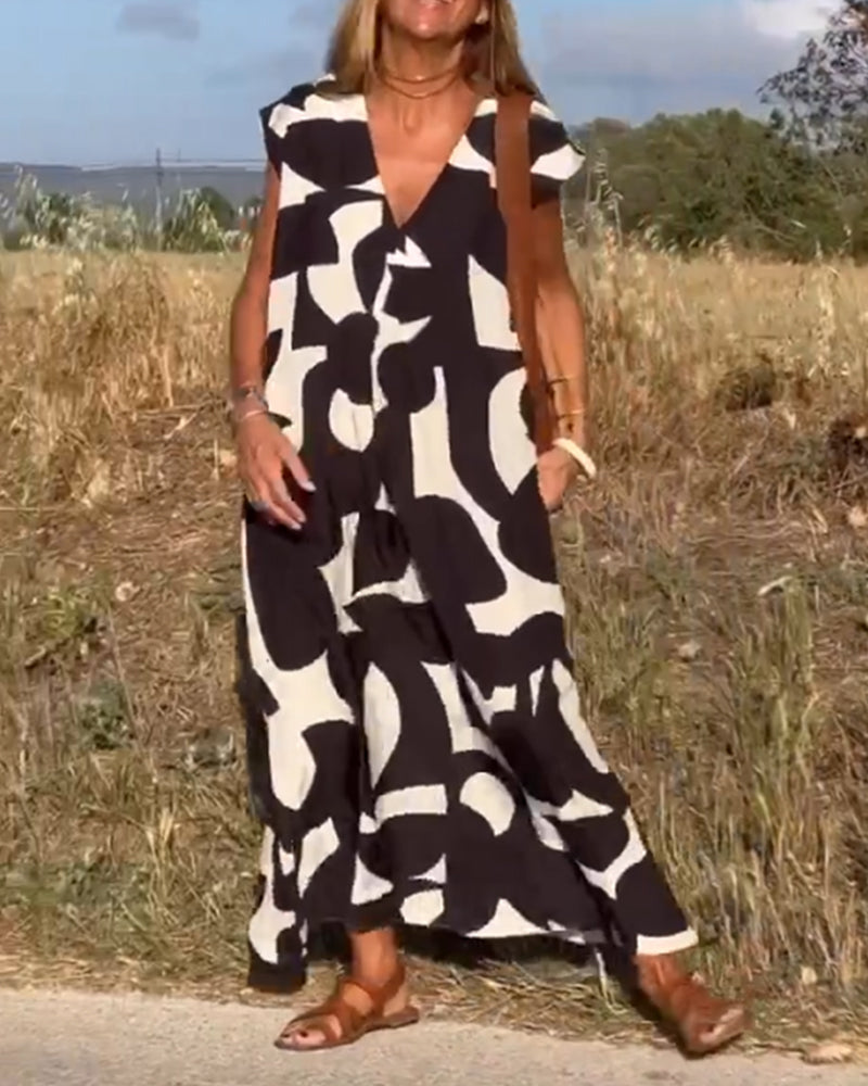 Ellen Printed V-Neck Dress