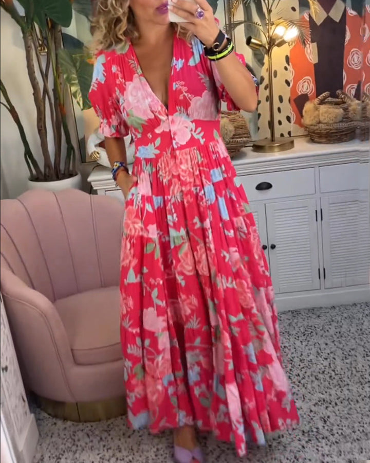Catrisa Floral V-Neck Dress with Pockets