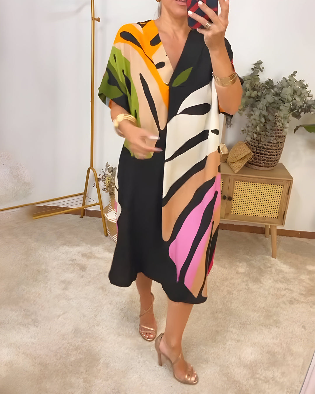 Roos Colorful Leaf Print Dress