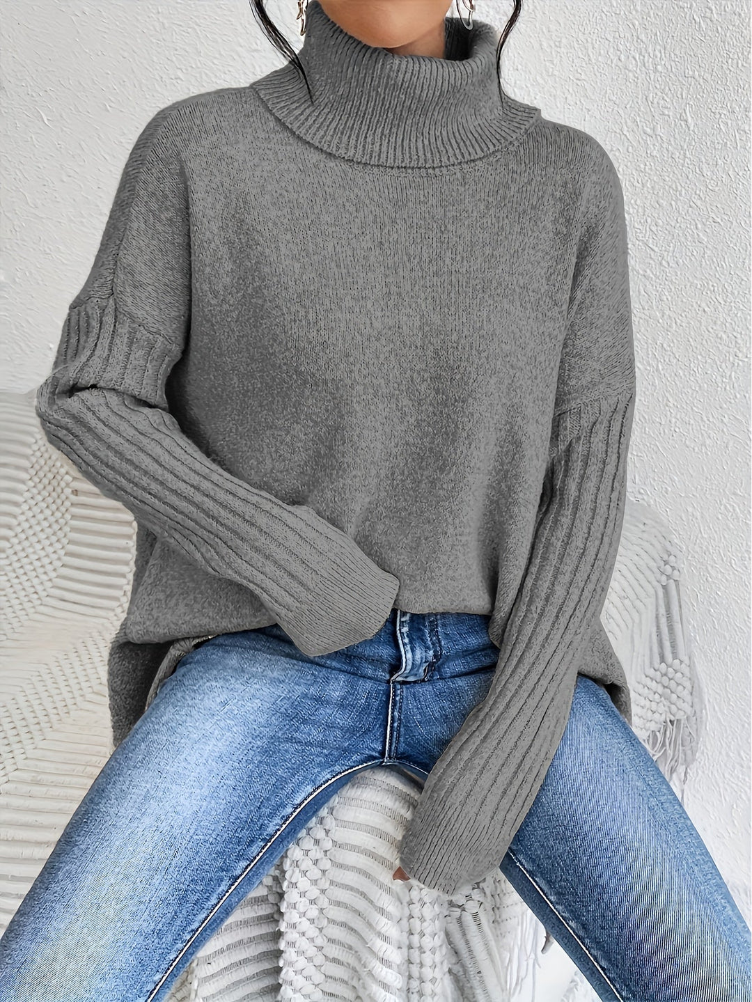 Laila Asymmetric Hem Turtleneck Sweater
