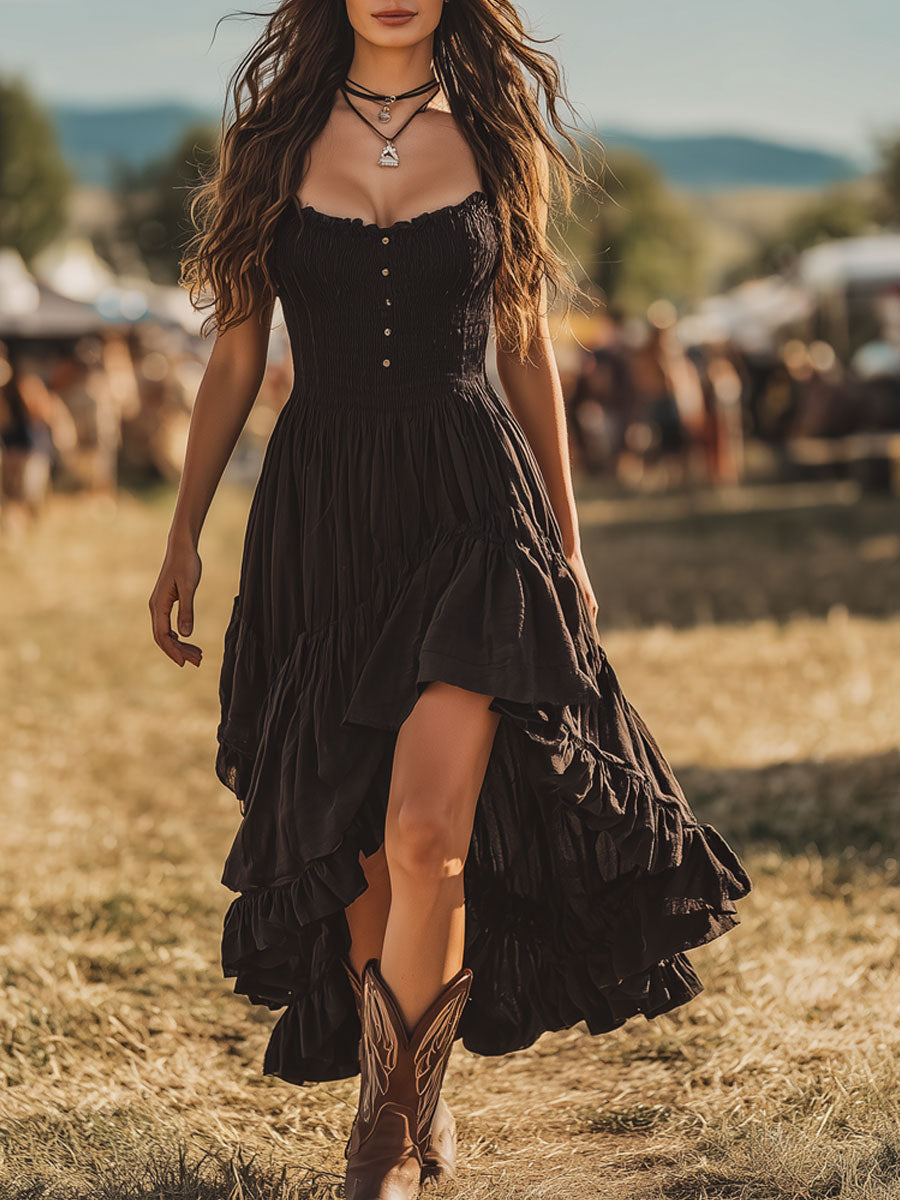 Dakota Ruffled Pleated Maxi Dress