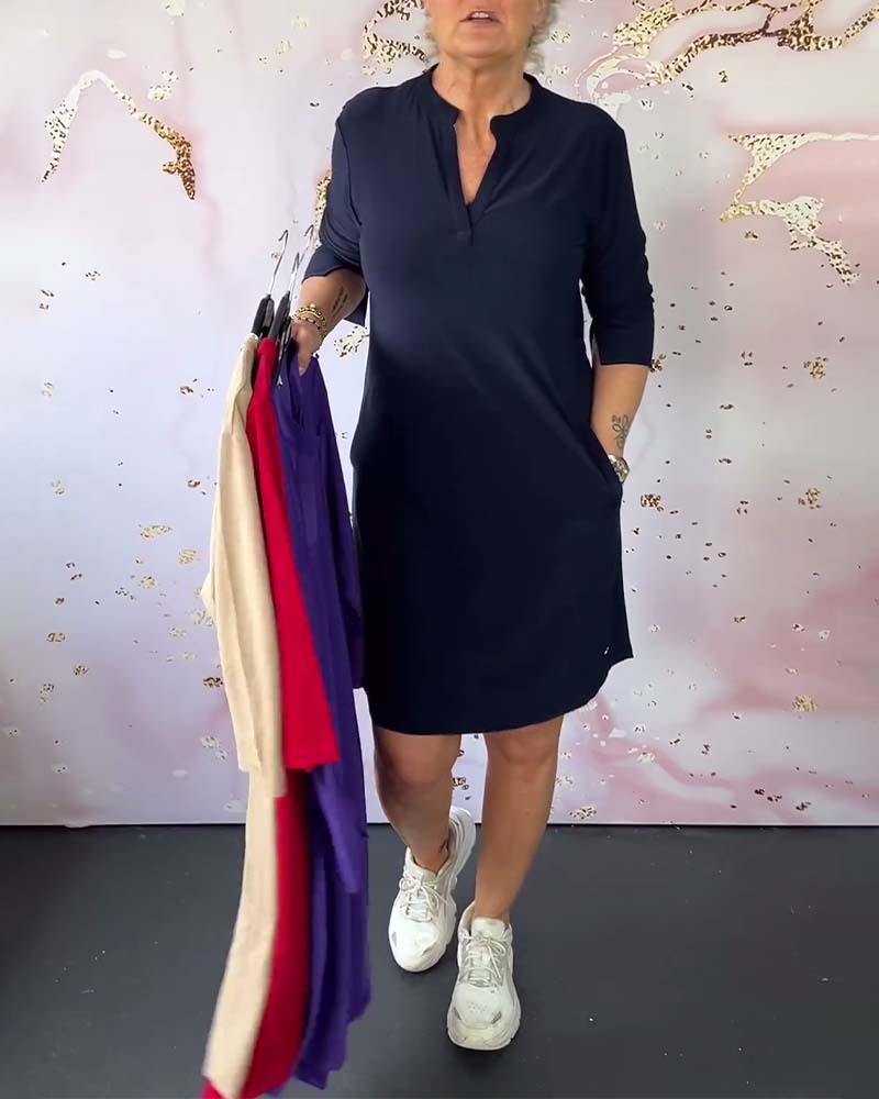 Hanneke Solid V-Neck Dress