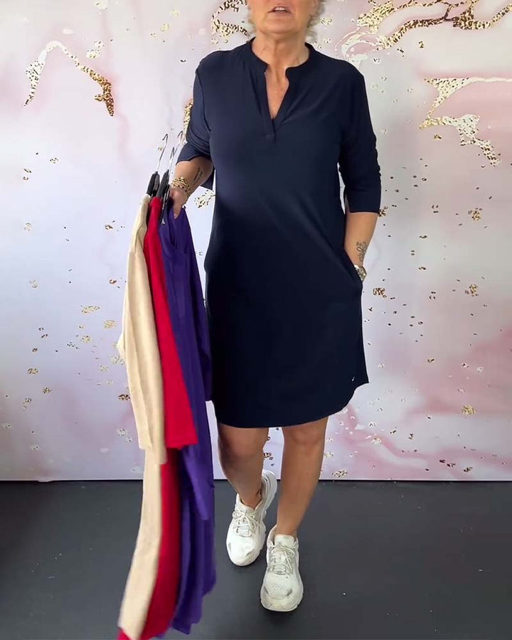 Hanneke Solid V-Neck Dress
