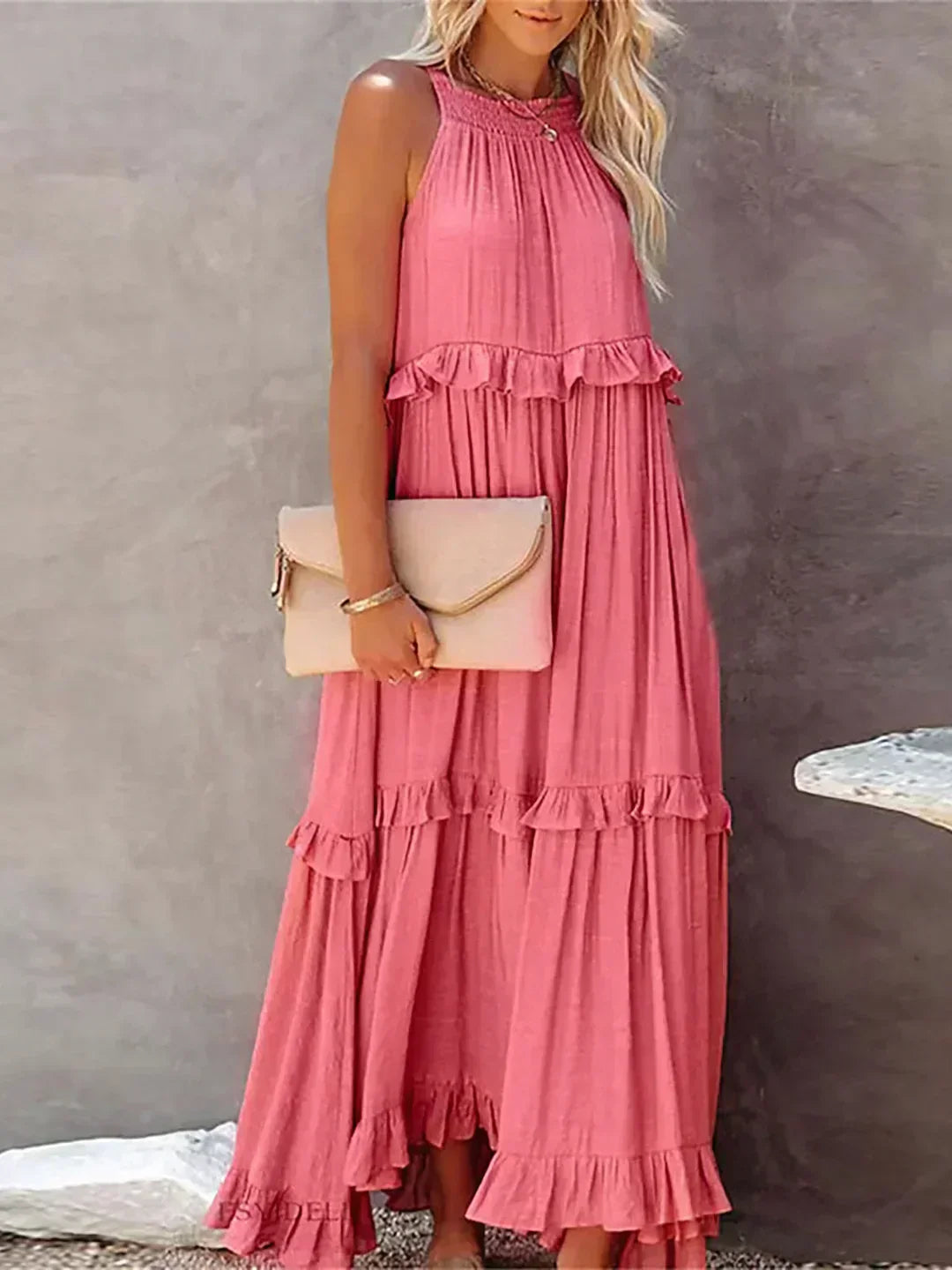 Robe à volants Sarah avec col montant