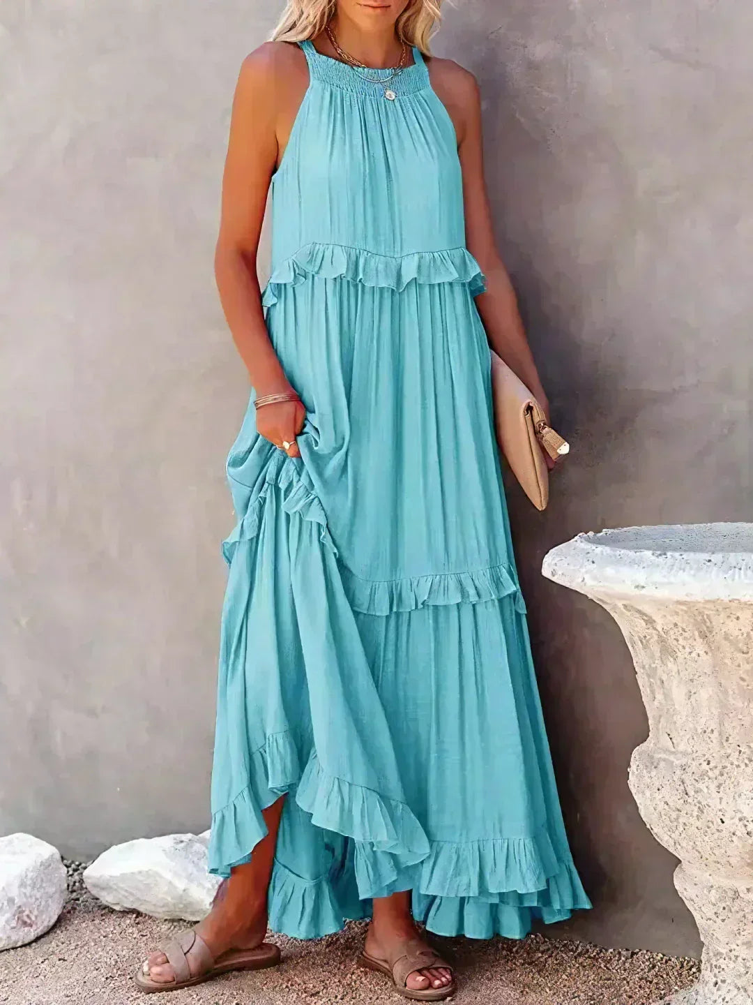 Robe à volants Sarah avec col montant