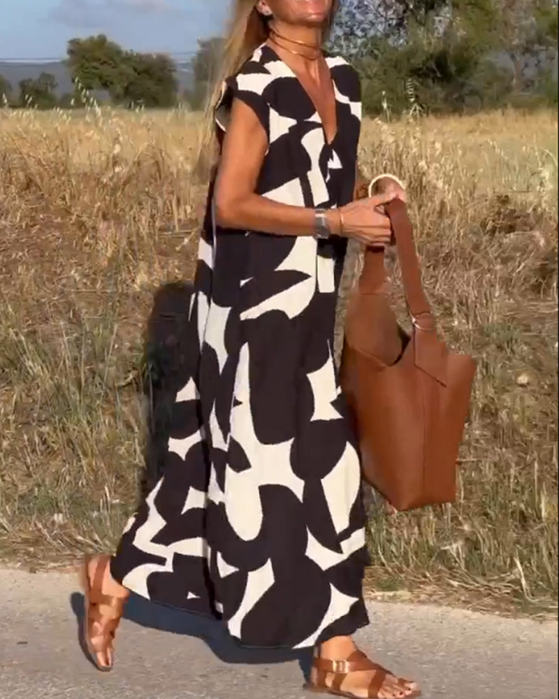 Ellen Printed V-Neck Dress