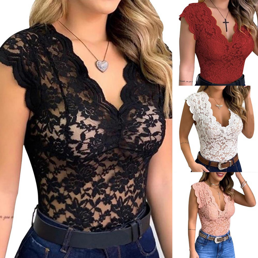 Scallace Scalloped V-Neck Tee