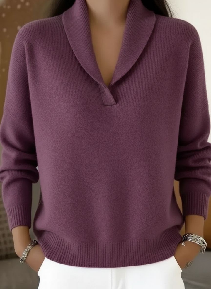 Maelle Shawl Collar V-Neck Sweater