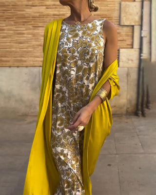 Abrielle Elegant Maxi Dress with Cardigan