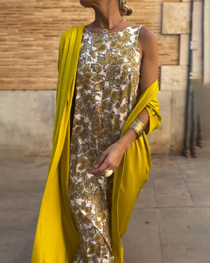 Abrielle Elegant Maxi Dress with Cardigan