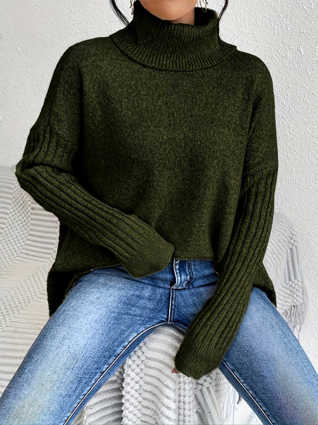 Laila Asymmetric Hem Turtleneck Sweater