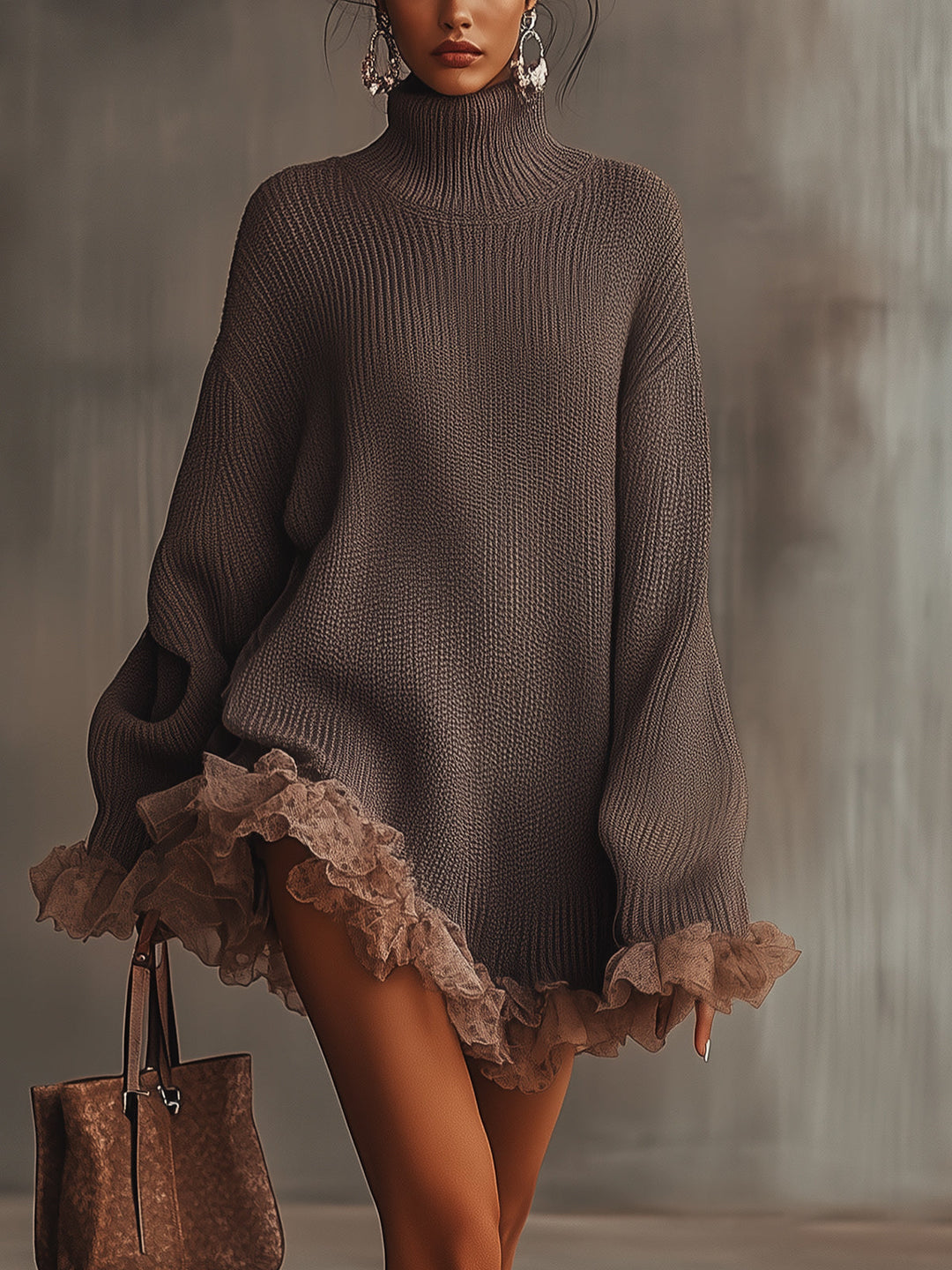 Ruffled Cozy High Collar Dress