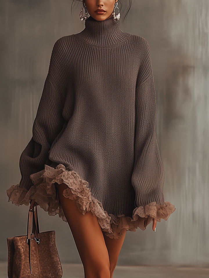 Ruffled Cozy High Collar Dress