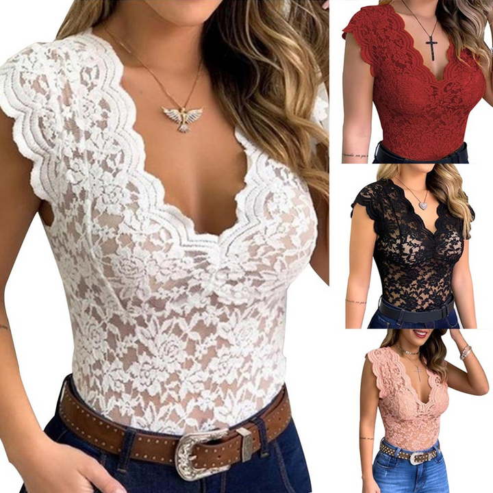Scallace Scalloped V-Neck Tee