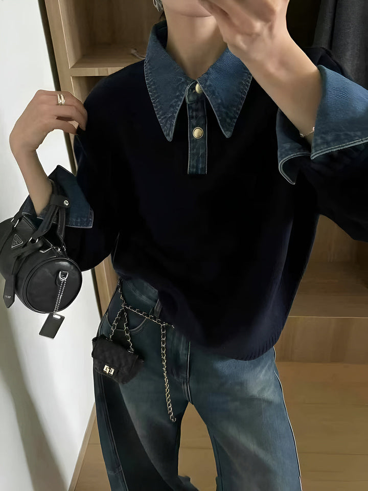 2-in-1 Panel Lapel Sweater