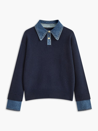 2-in-1 Panel Lapel Sweater