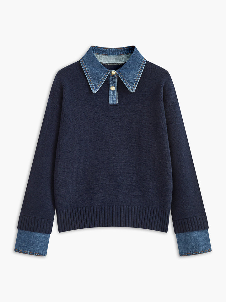 2-in-1 Panel Lapel Sweater