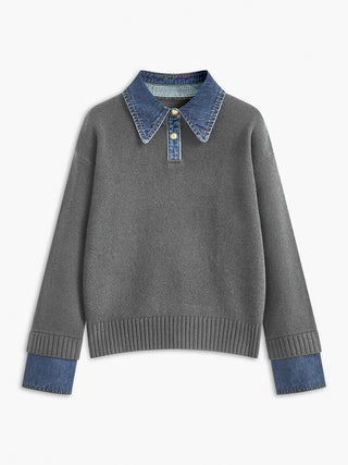 2-in-1 Panel Lapel Sweater