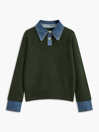 2-in-1 Panel Lapel Sweater