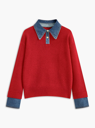 2-in-1 Panel Lapel Sweater