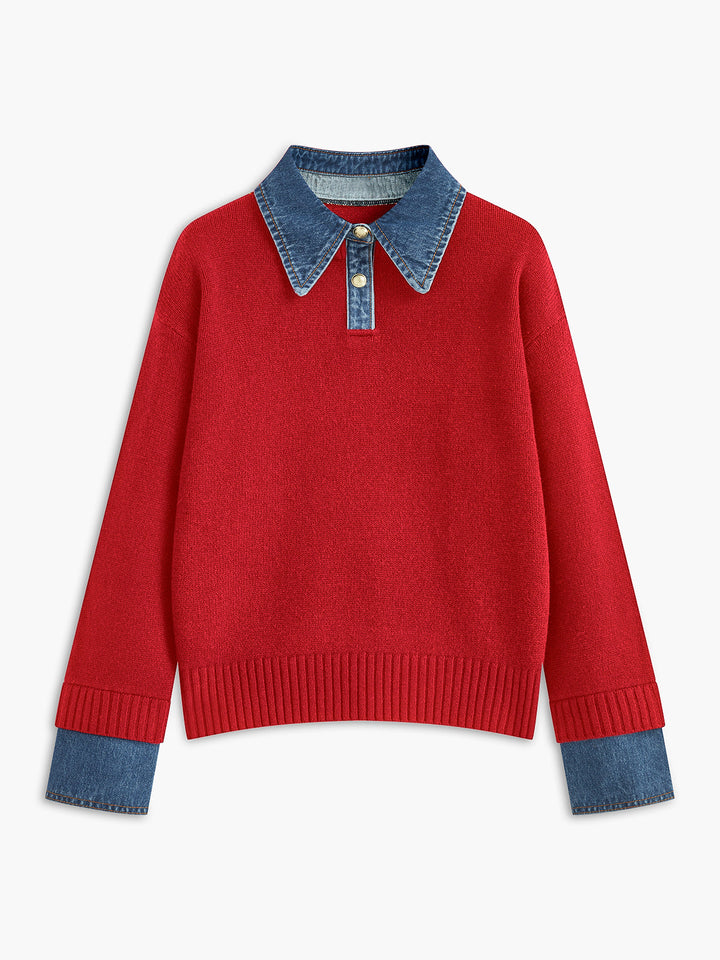2-in-1 Panel Lapel Sweater