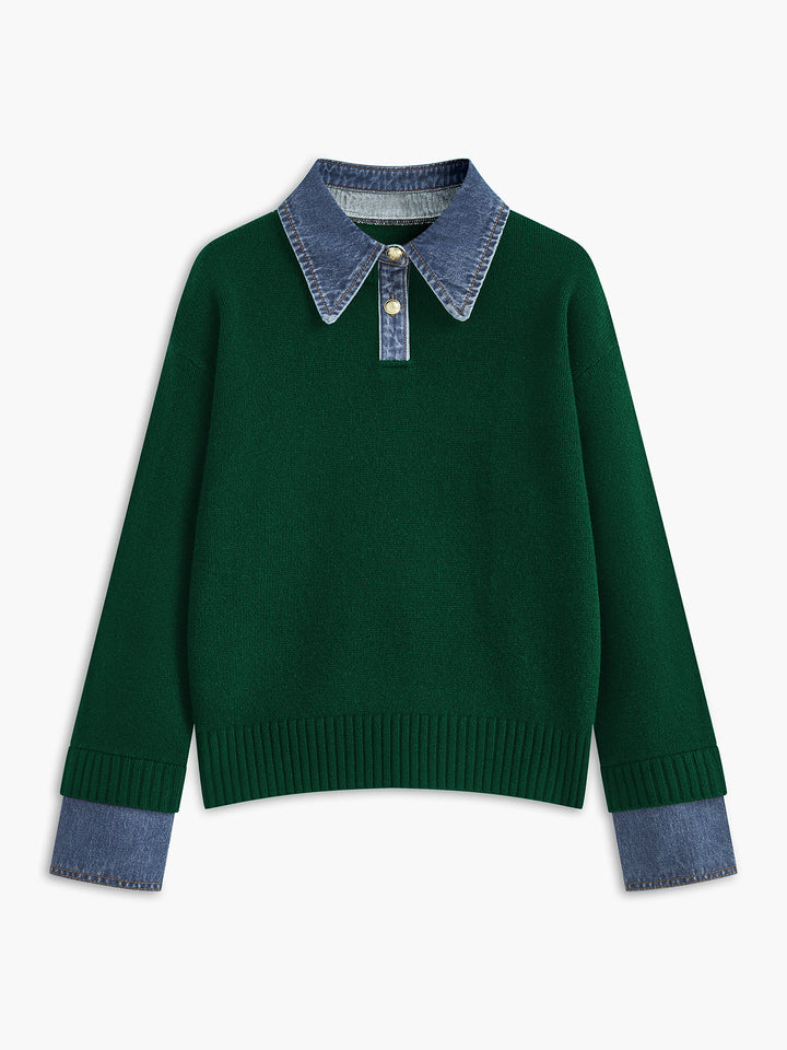 2-in-1 Panel Lapel Sweater