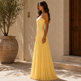 Almudena Strapless Pleated Dress