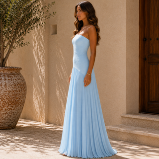Almudena Strapless Pleated Dress