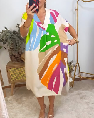 Roos Colorful Leaf Print Dress
