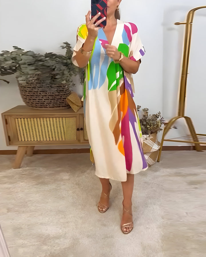 Roos Colorful Leaf Print Dress