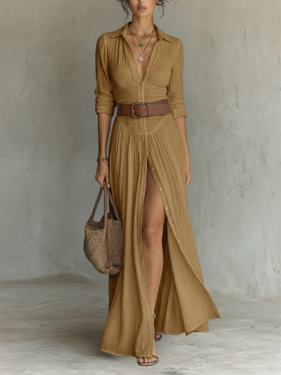 Amélia Collared Elegant Maxi Dress