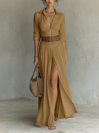 Amélia Collared Elegant Maxi Dress