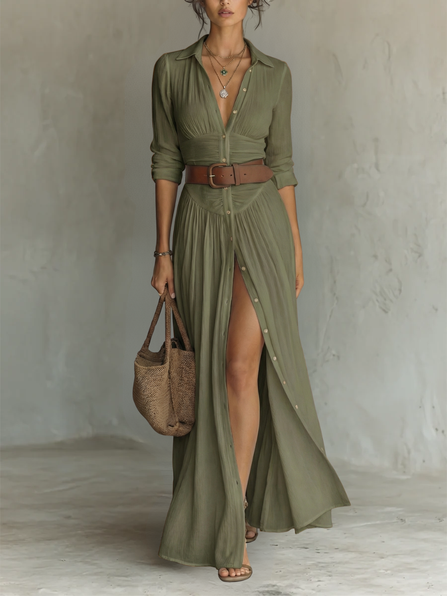 Amélia Collared Elegant Maxi Dress