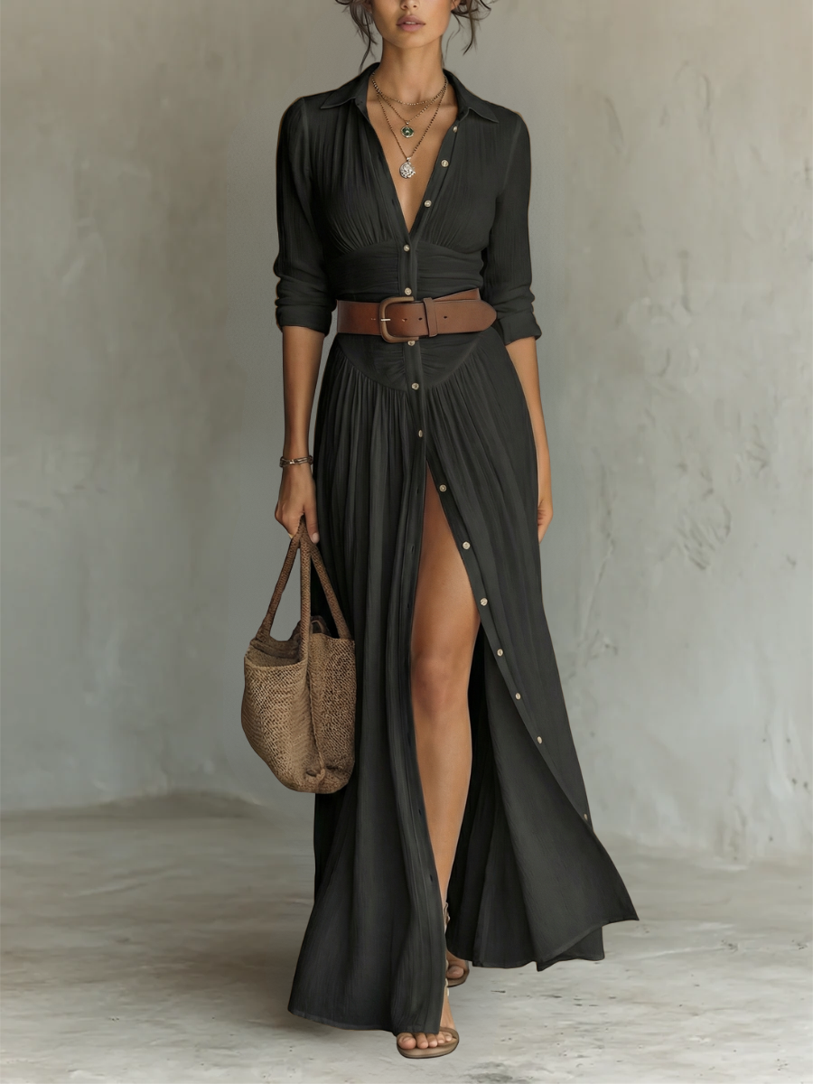 Amélia Collared Elegant Maxi Dress
