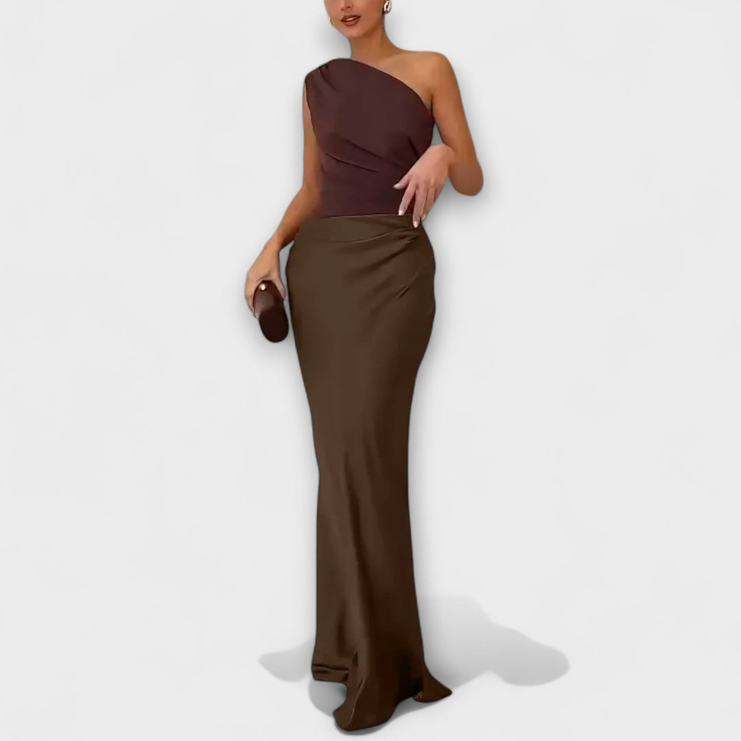 Amarilis One-Shoulder Pleated Maxi Dress