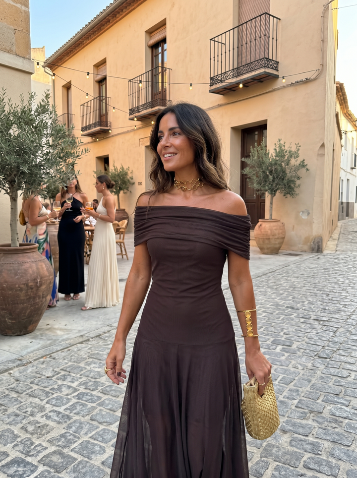 Carla Off-Shoulder Draped Maxi Dress