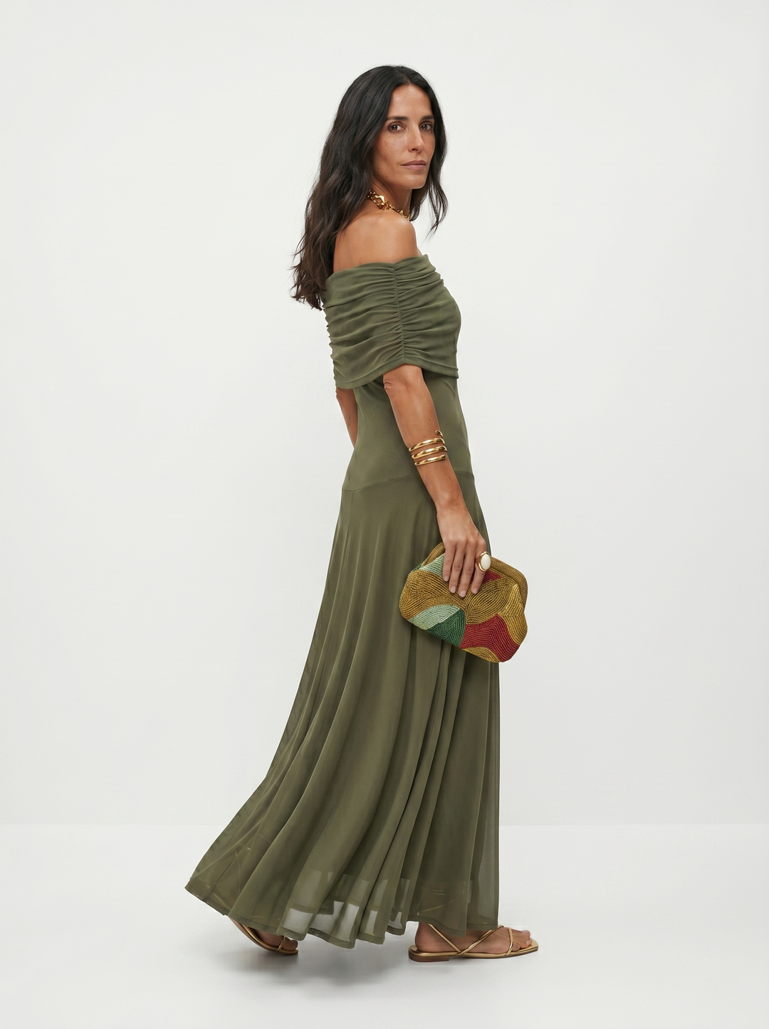 Carla Off-Shoulder Draped Maxi Dress