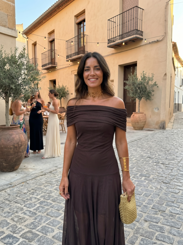 Carla Off-Shoulder Draped Maxi Dress