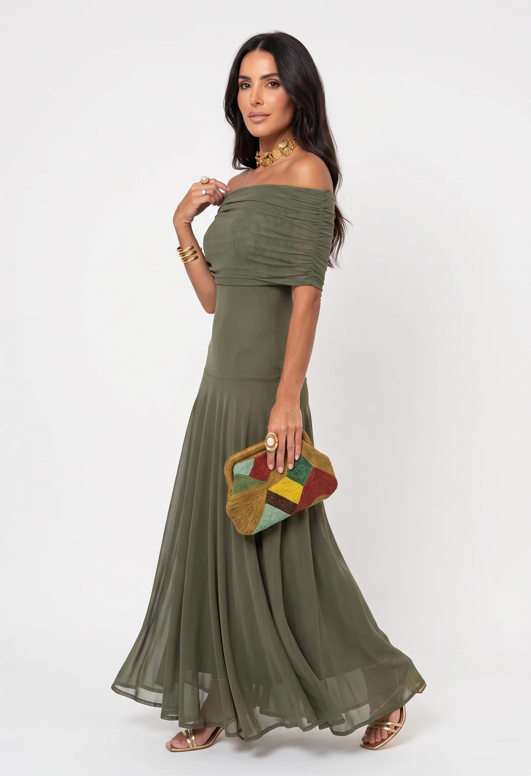 Carla Off-Shoulder Draped Maxi Dress
