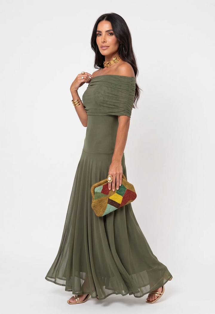 Carla Off-Shoulder Draped Maxi Dress