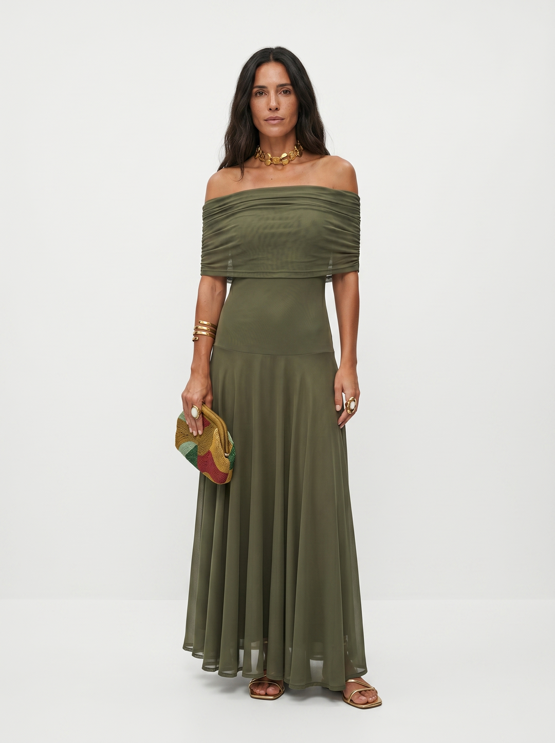 Carla Off-Shoulder Draped Maxi Dress