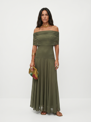 Carla Off-Shoulder Draped Maxi Dress